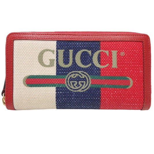 Gucci Blue Red Color White Canvas Leather Wallet (Bi-Fold) ()