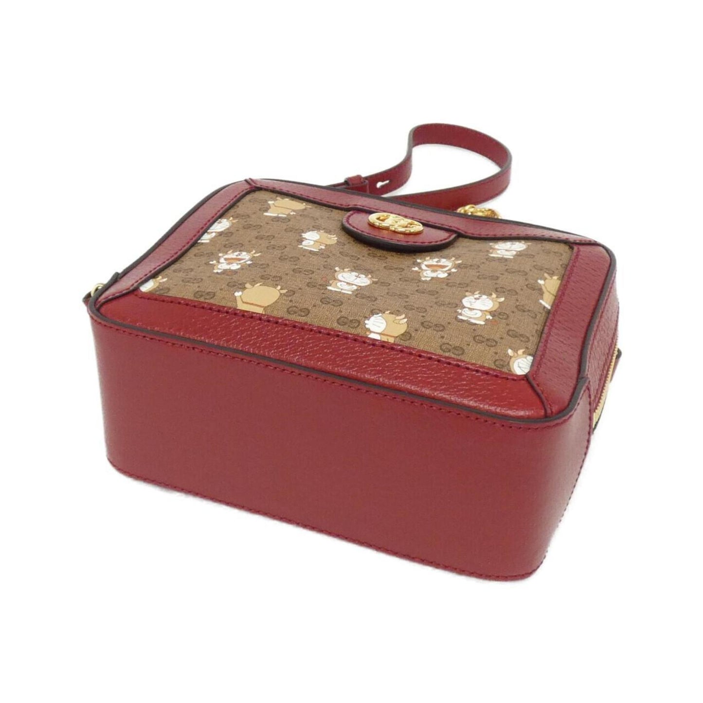 Gucci Beige Cherry Red Canvas Leather Shoulder Bag