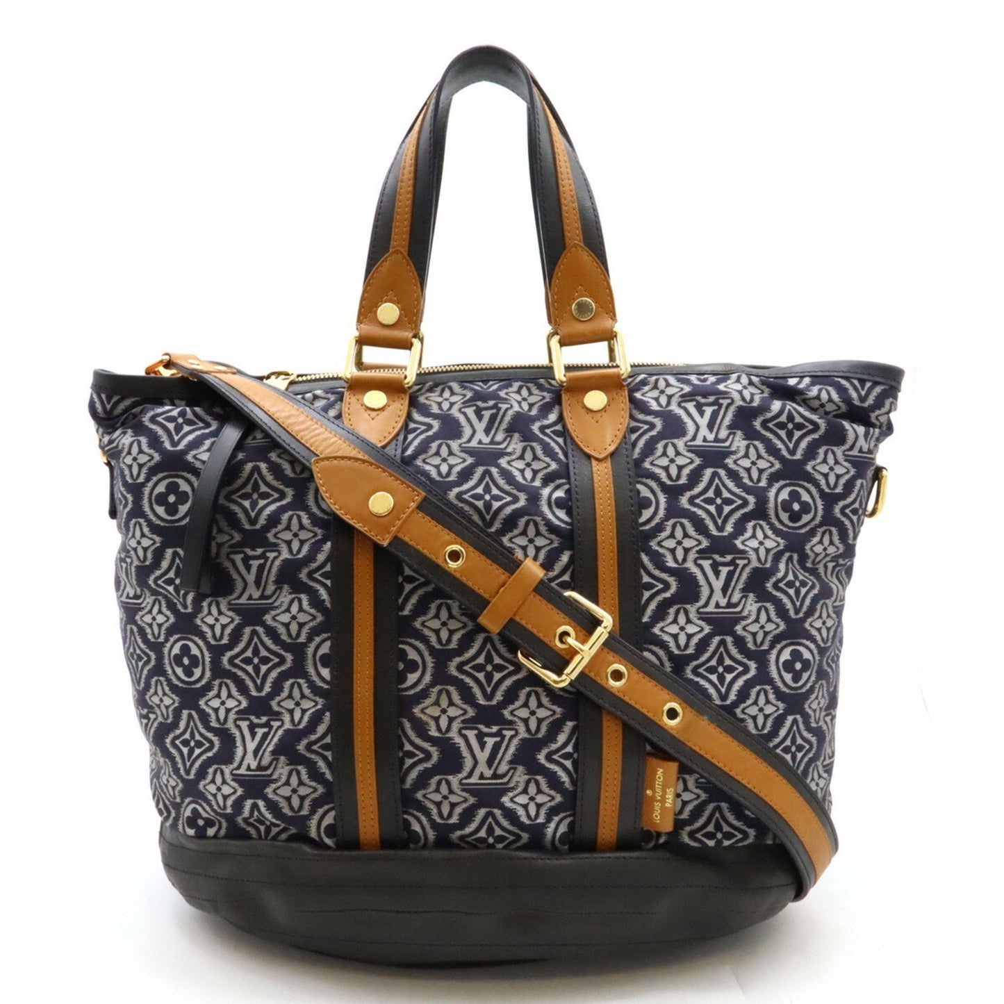 Louis Vuitton Black White Nylon Leather Shoulder Bag Tote Bag