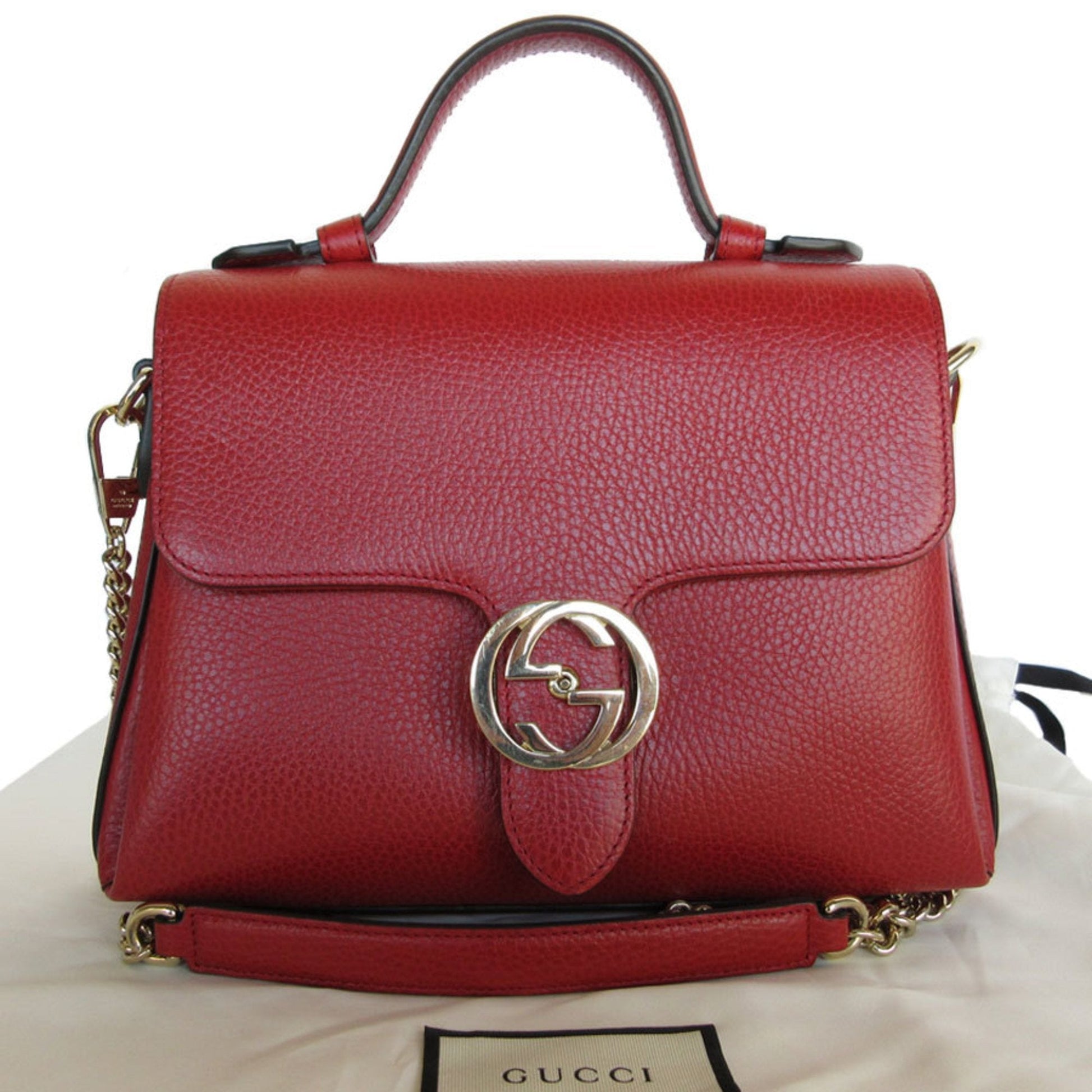 Gucci Red Color Leather Handbag Shoulder Bag ()
