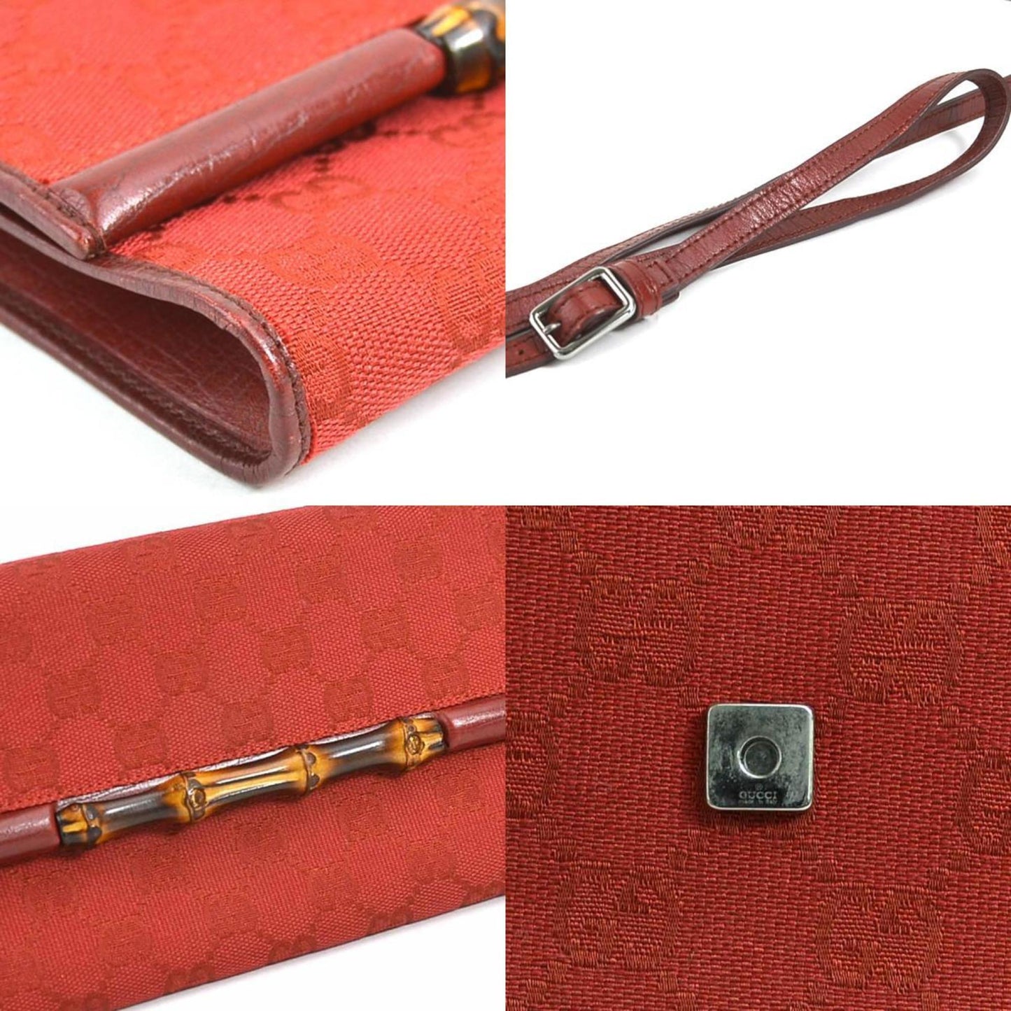 Gucci Bamboo Red Color Gg Canvas Shoulder Bag
