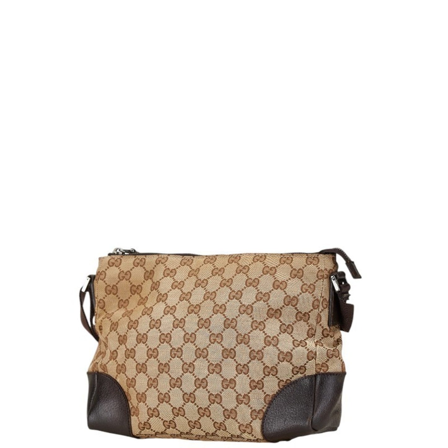 Gucci Beige Brown Canvas Leather Shoulder Bag