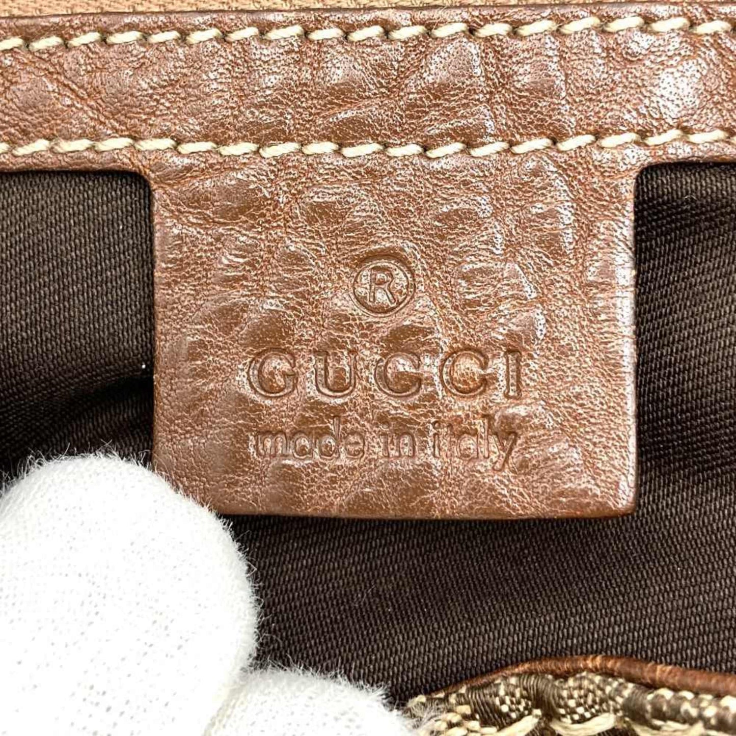 Gucci Brown Gg Canvas Leather Handbag Tote Bag