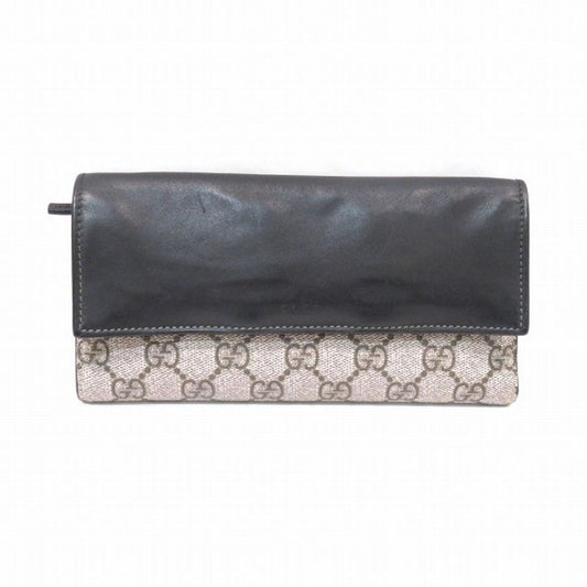 Gucci Beige Black Gg Supreme Leather Long Wallet (Bi-Fold) ()