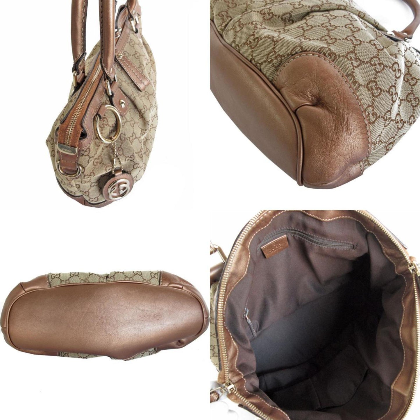 Gucci Beige Gg Canvas Leather Handbag Shoulder Bag