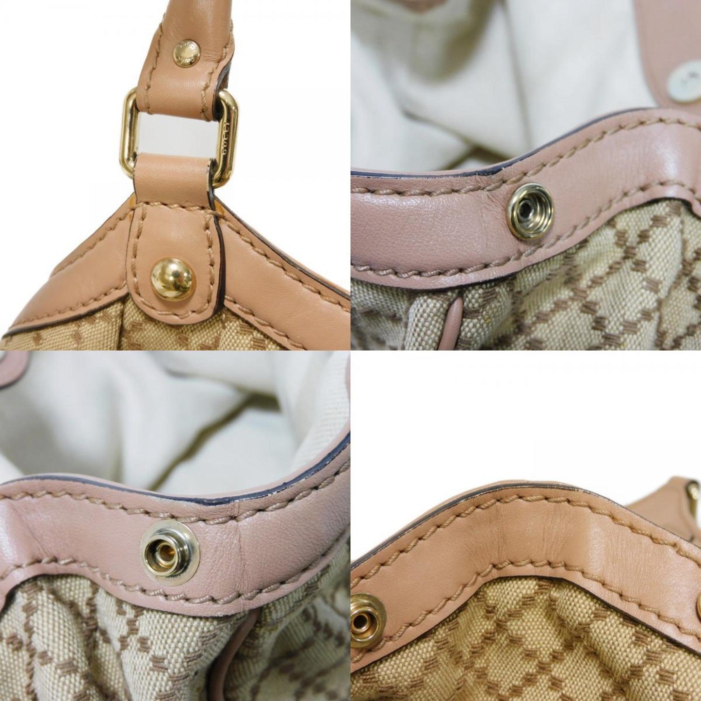 Gucci Beige Canvas Leather Handbag Tote Bag
