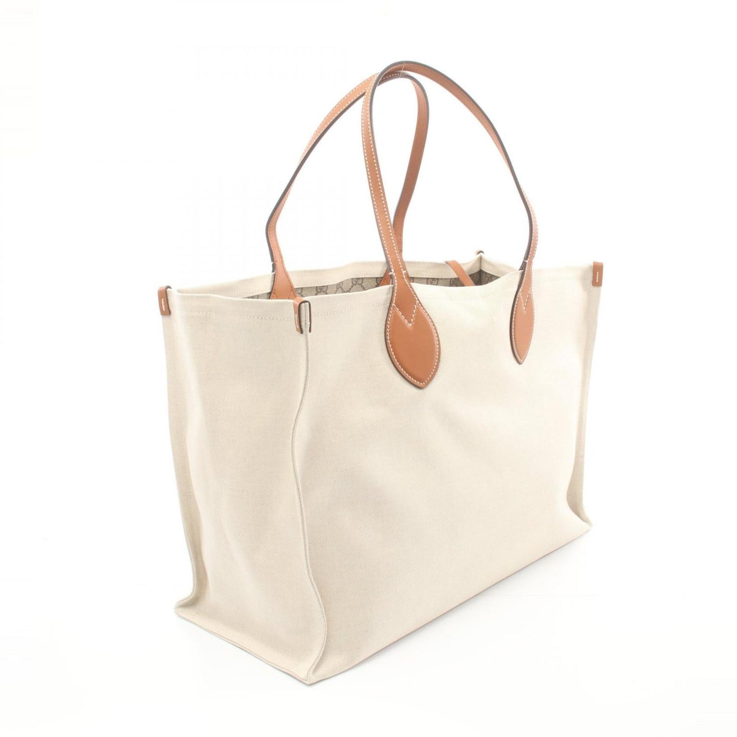 Gucci Beige Brown Canvas Leather Tote Bag