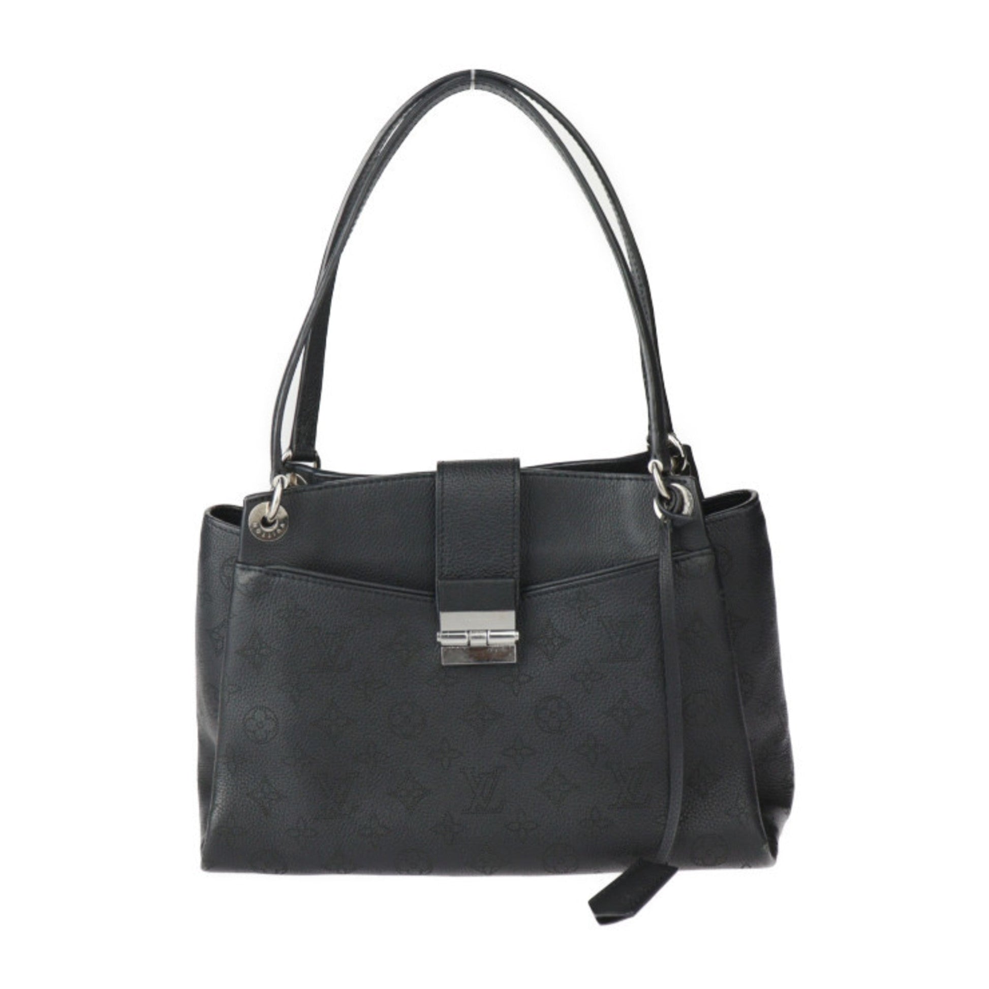 Louis Vuitton Black Leather Handbag Shoulder Bag Tote Bag ()
