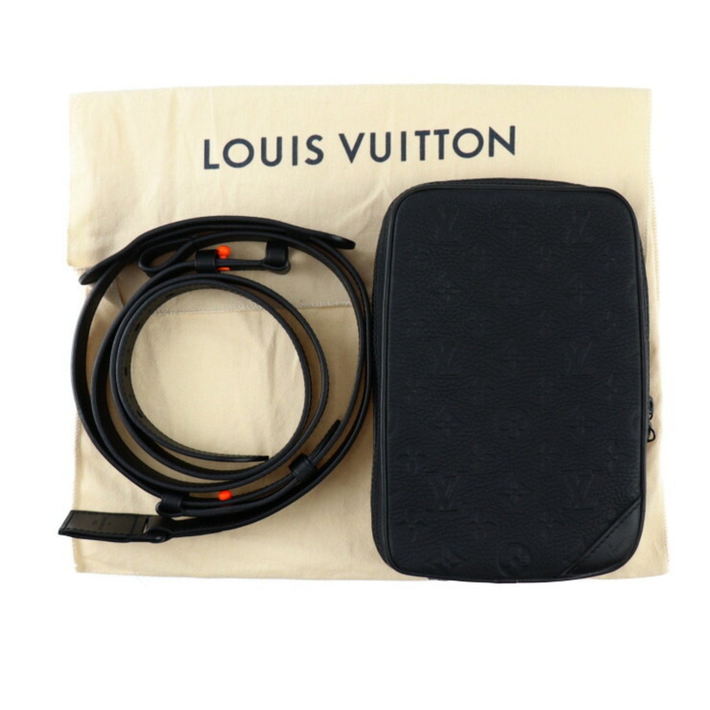Louis Vuitton Black Orange Leather Handbag Shoulder Bag Sling Bag
