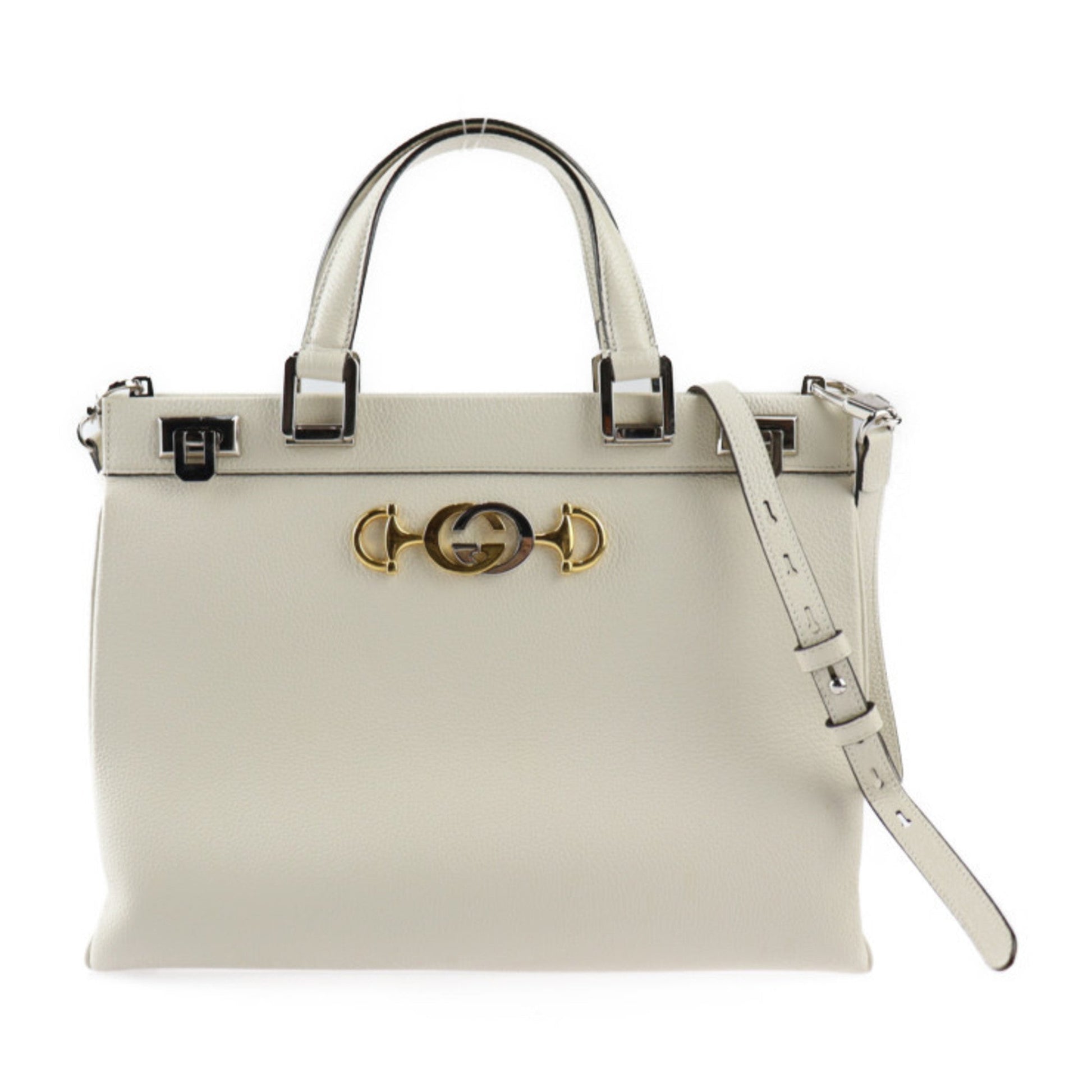 Gucci Horsebit Cream Leather Handbag Shoulder Bag Tote Bag ()
