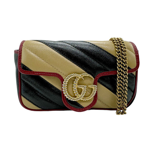 Gucci Beige Black Burgundy Leather Shoulder Bag ()