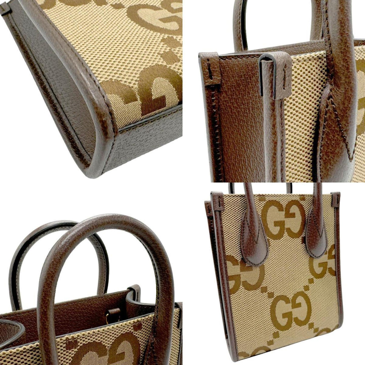Gucci Brown Canvas Leather Handbag Shoulder Bag