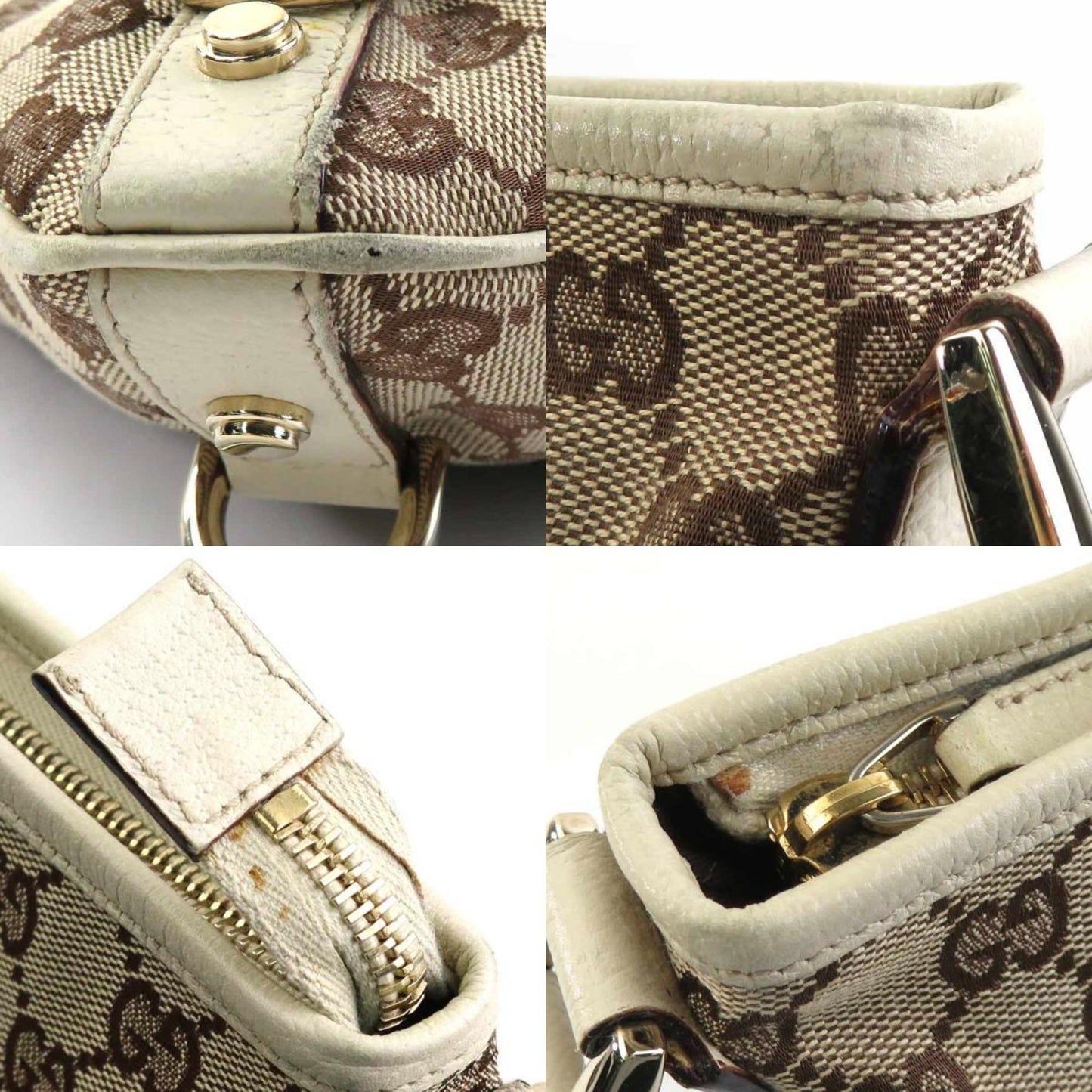 Gucci Beige Gg Canvas Leather Shoulder Bag
