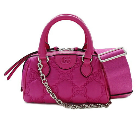 Gucci Pink Nylon Leather Handbag Shoulder Bag ()