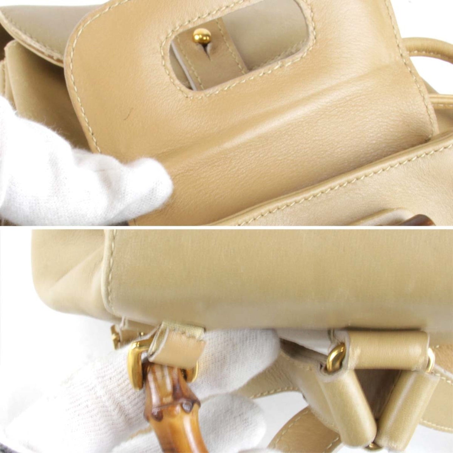 Gucci Bamboo Beige Leather Backpack