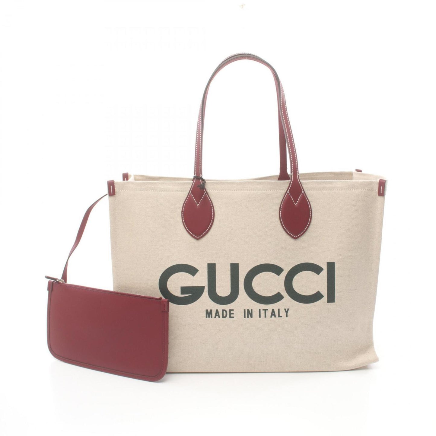 Gucci Beige Bordeaux Green Canvas Leather Tote Bag ()