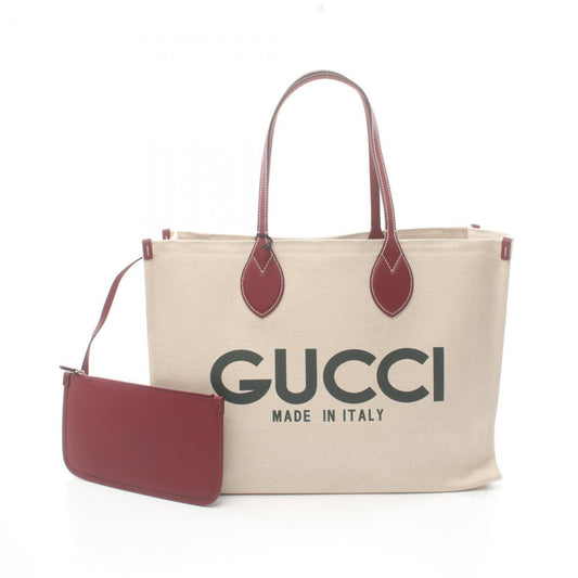 Gucci Beige Bordeaux Green Canvas Leather Tote Bag ()