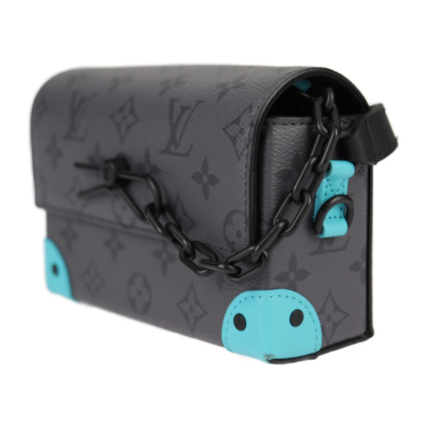 Louis Vuitton Black Blue Gray Pvc Leather Handbag Pochette Shoulder Bag