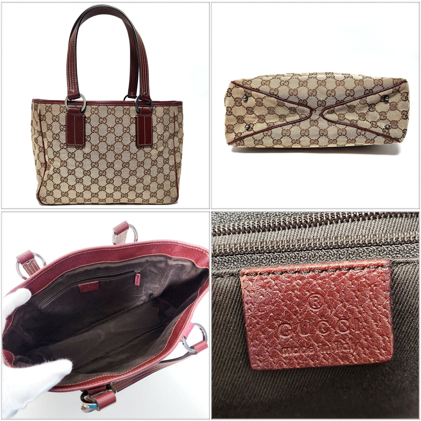 Gucci Gg Canvas Beige Red Color Gg Canvas Handbag Tote Bag