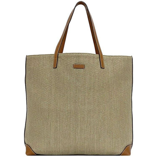 Gucci Beige Brown Coated Canvas Leather Tote Bag