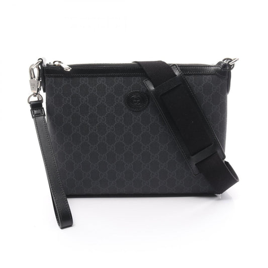 Gucci Black Gray Pvc Coated Canvas Leather Shoulder Bag ()