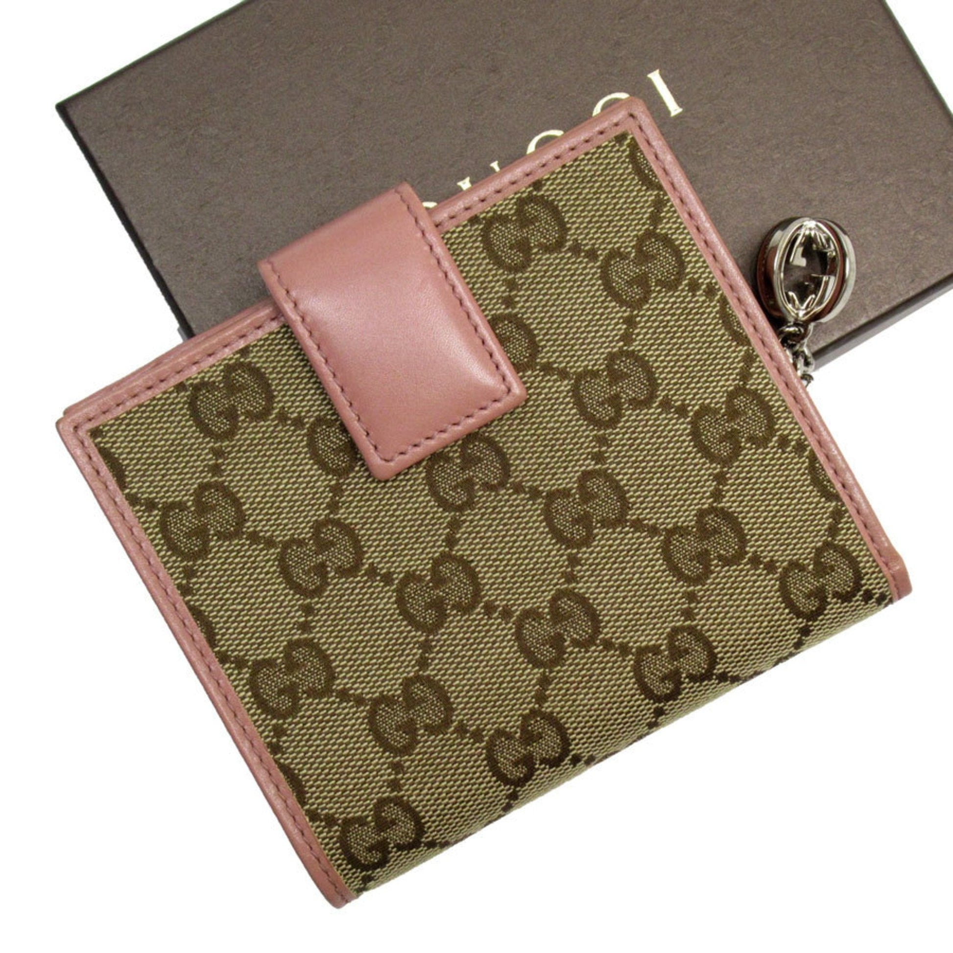 Gucci Beige Pink Pink Beige Gg Canvas Wallet (Bi-Fold) ()