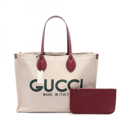Gucci Beige Bordeaux Canvas Leather Pouch Tote Bag ()