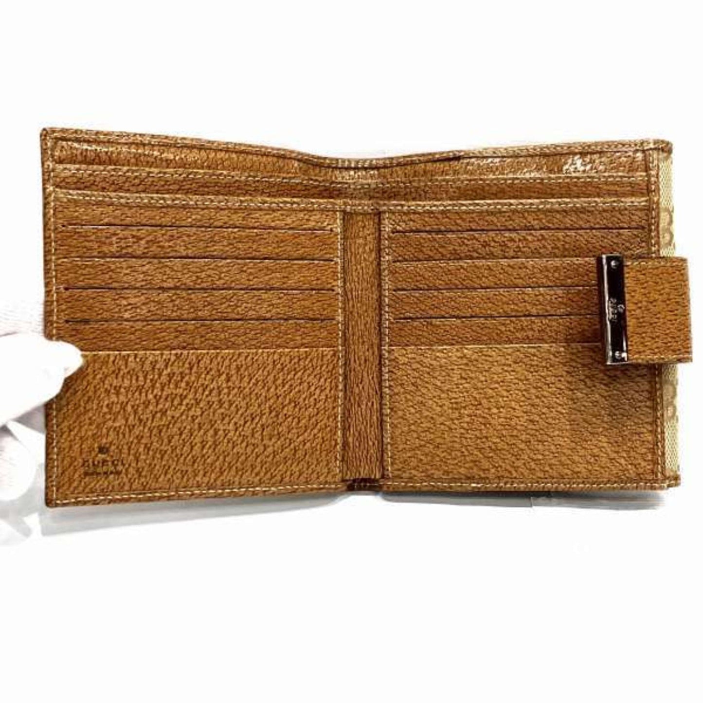 Gucci Beige Brown Canvas Leather Wallet (Bi-Fold)