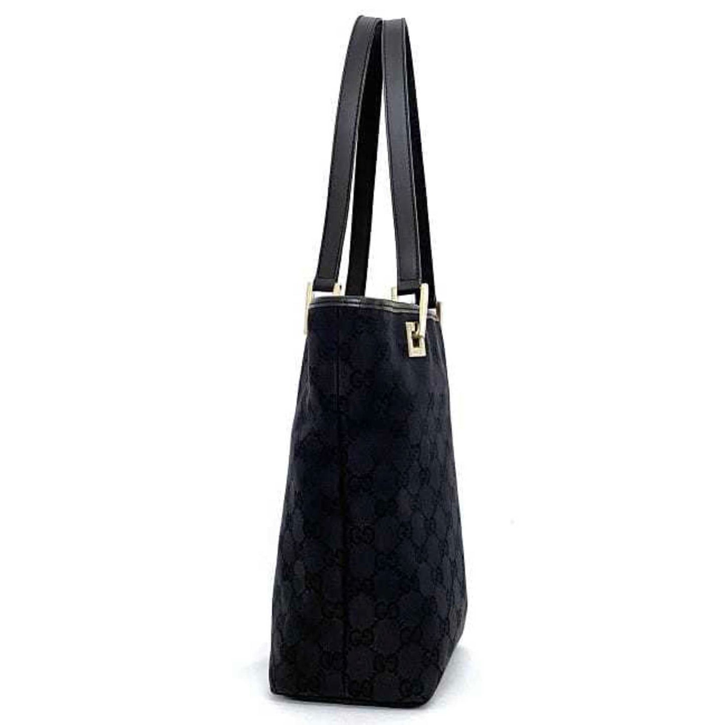 Gucci Black Gold Canvas Leather Handbag Tote Bag