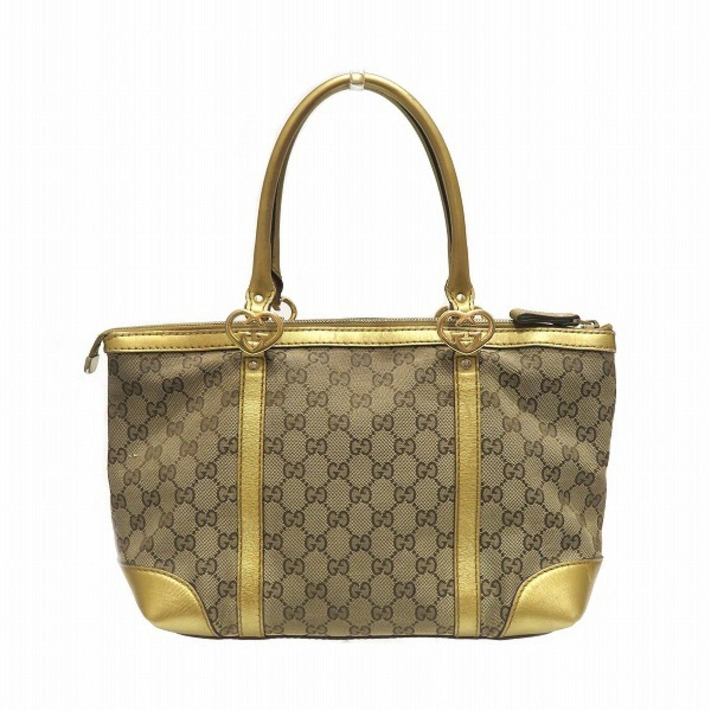 Gucci Brown Gold Canvas Leather Tote Bag