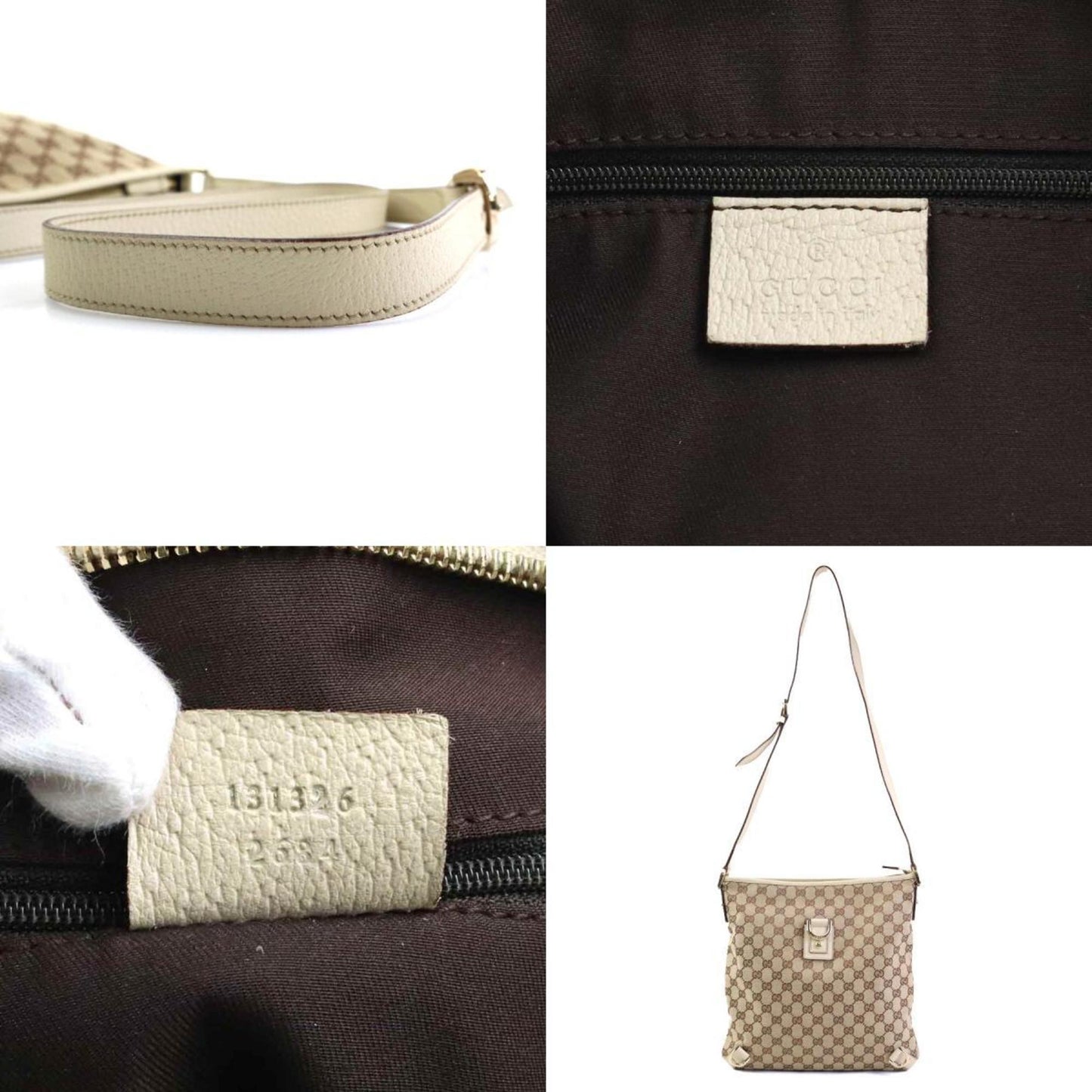 Gucci Beige Gg Canvas Leather Shoulder Bag