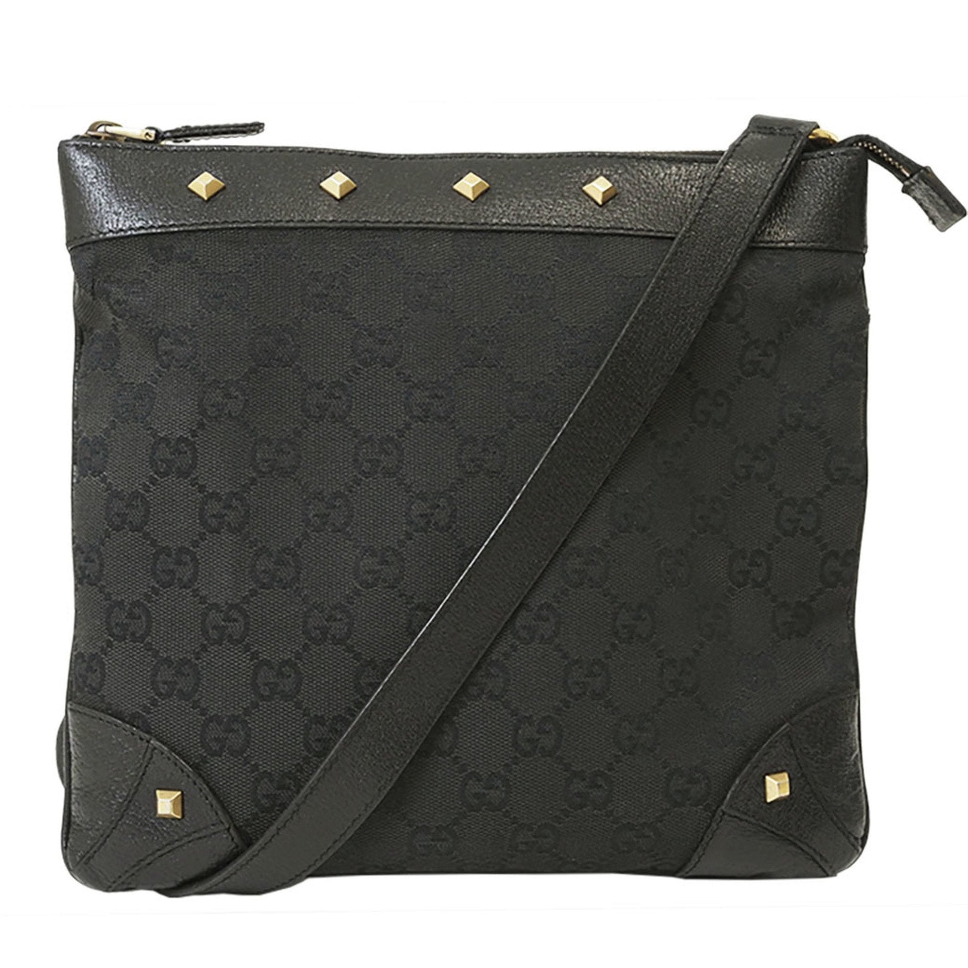 Gucci Gg Canvas Black Canvas Leather Shoulder Bag ()