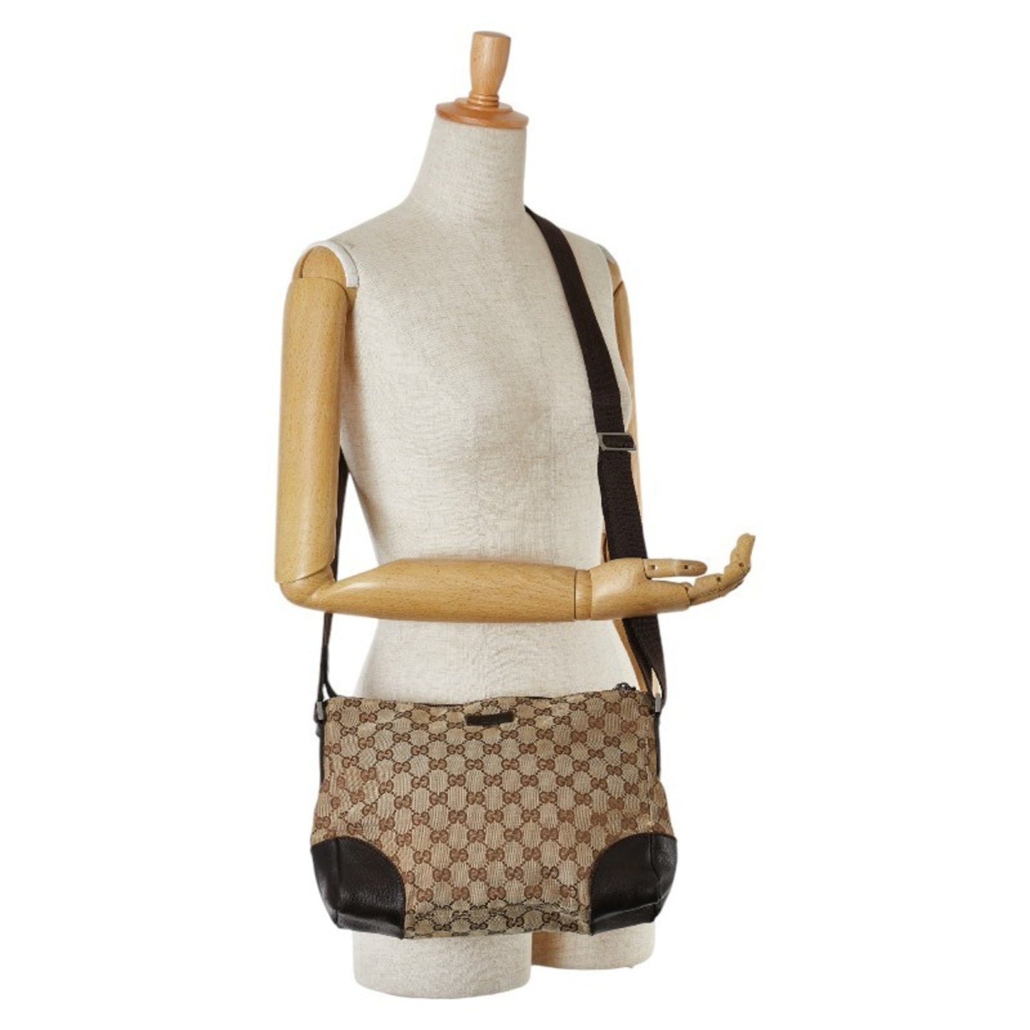Gucci Beige Brown Canvas Leather Shoulder Bag