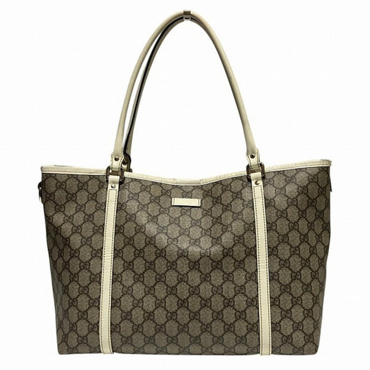Gucci Brown White Gg Supreme Leather Shoulder Bag Tote Bag ()