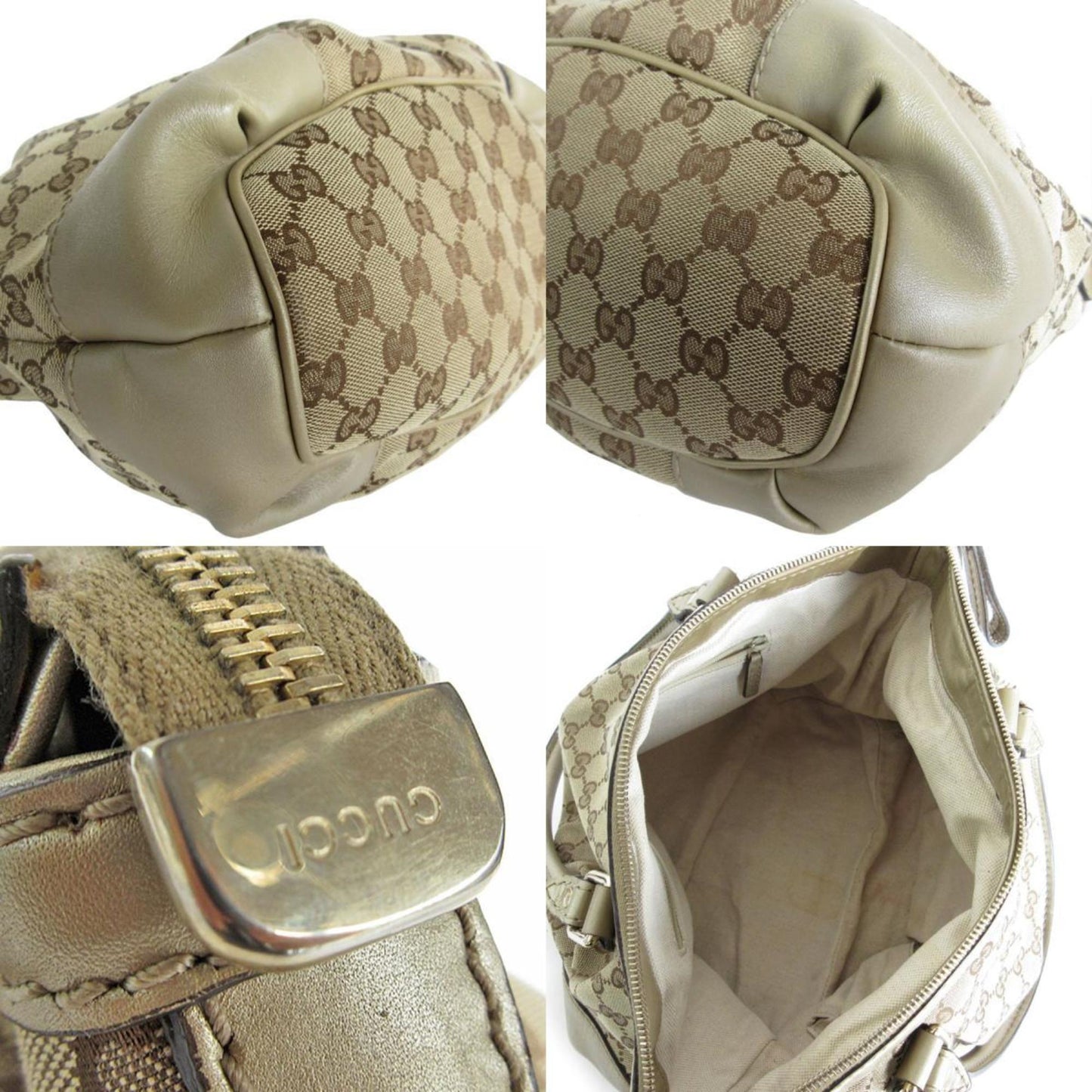 Gucci Beige Gold Canvas Leather Handbag