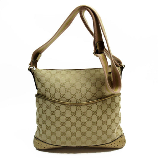 Gucci Beige Gold Pink Canvas Shoulder Bag ()