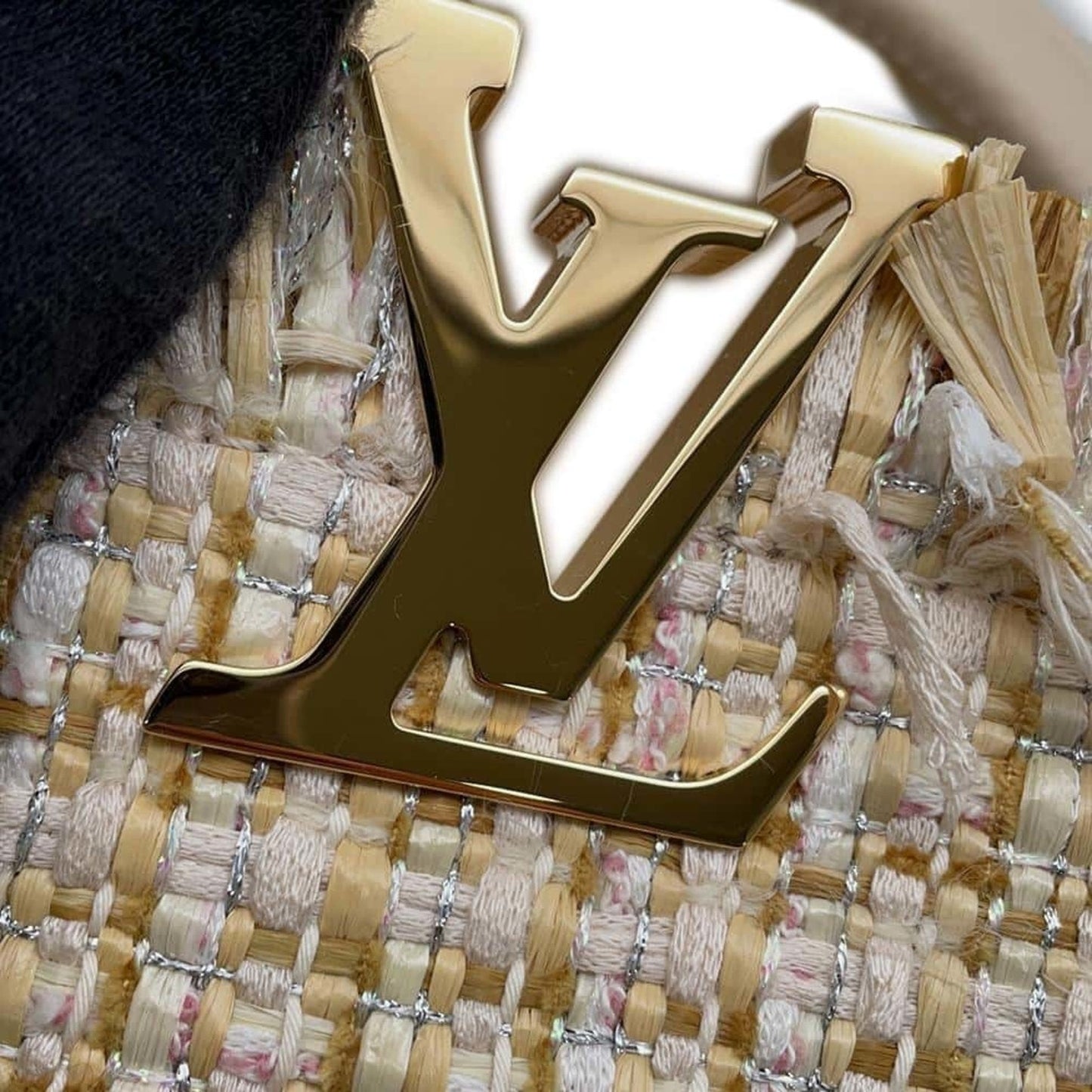 Louis Vuitton Beige Tweed Raffia Cotton Handbag Shoulder Bag