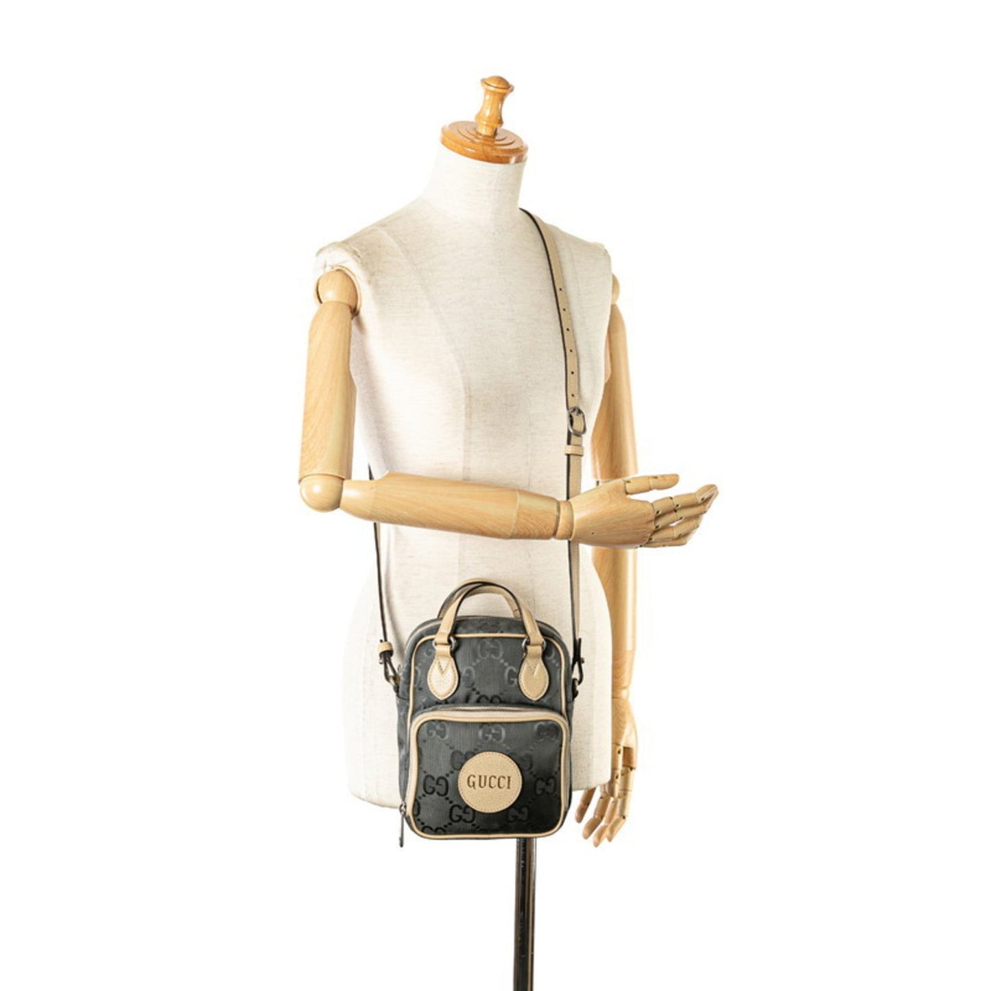Gucci Beige Gray Nylon Leather Handbag Shoulder Bag