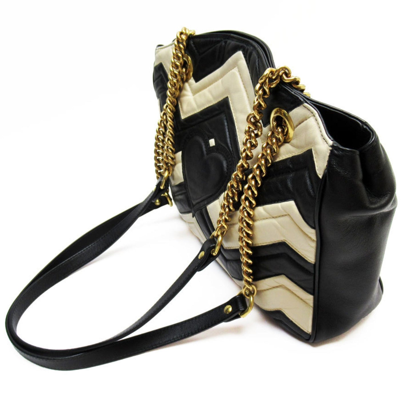 Gucci Black Light Beige Leather Shoulder Bag