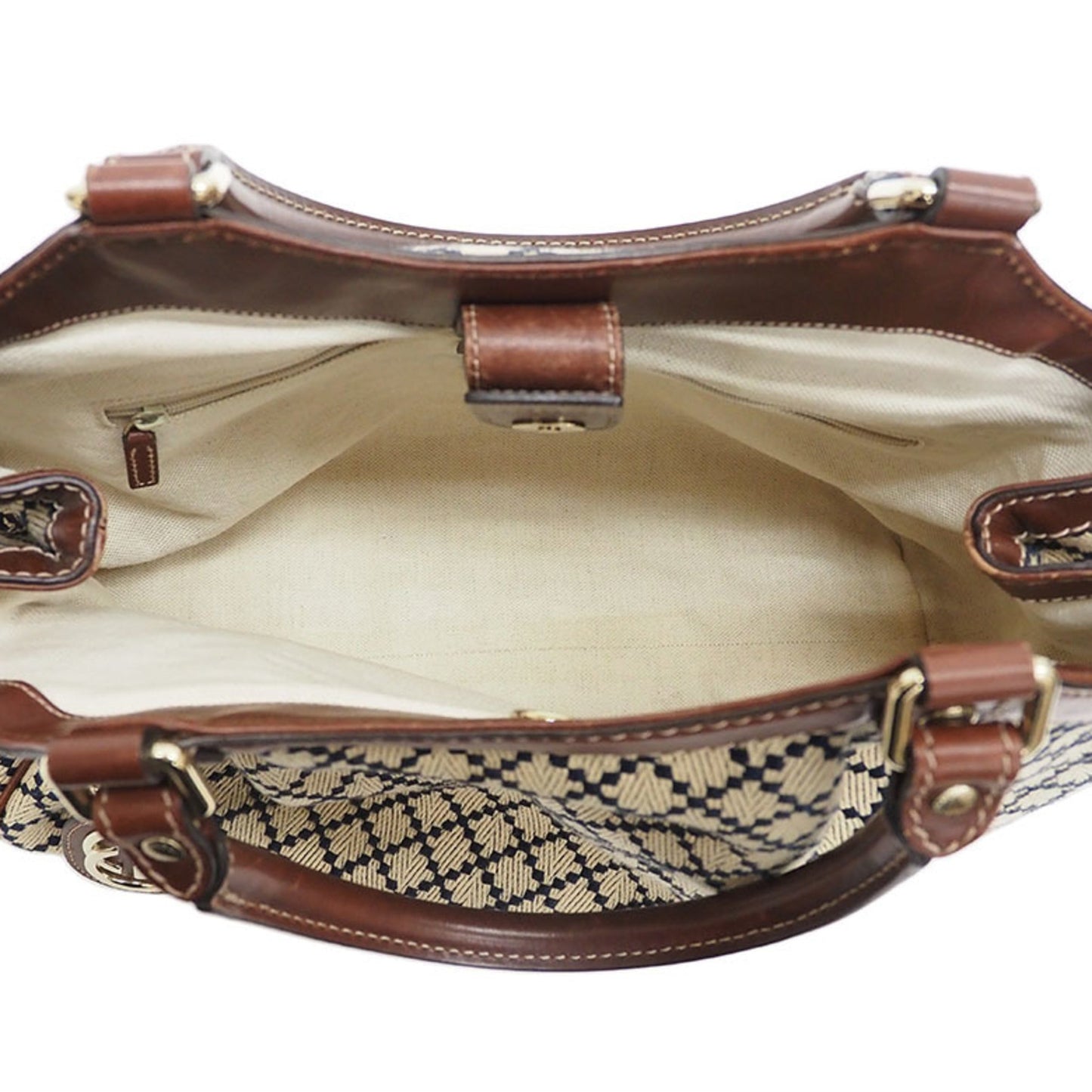 Gucci Diamante Beige Brown Navy Canvas Leather Handbag