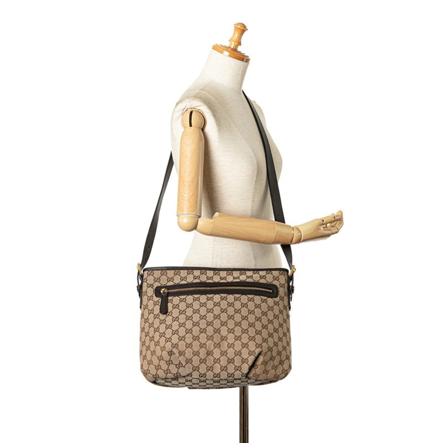 Gucci Beige Brown Canvas Leather Shoulder Bag
