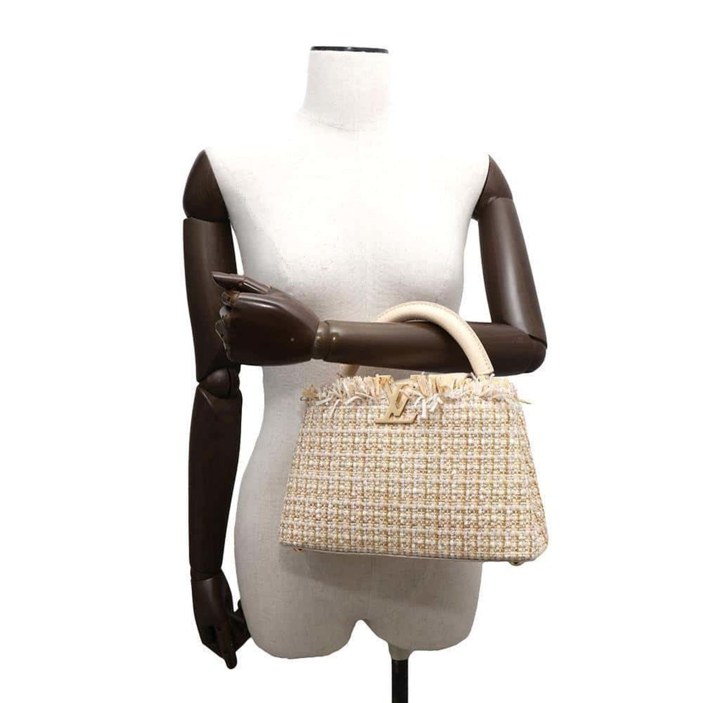 Louis Vuitton Beige Tweed Raffia Cotton Handbag Shoulder Bag