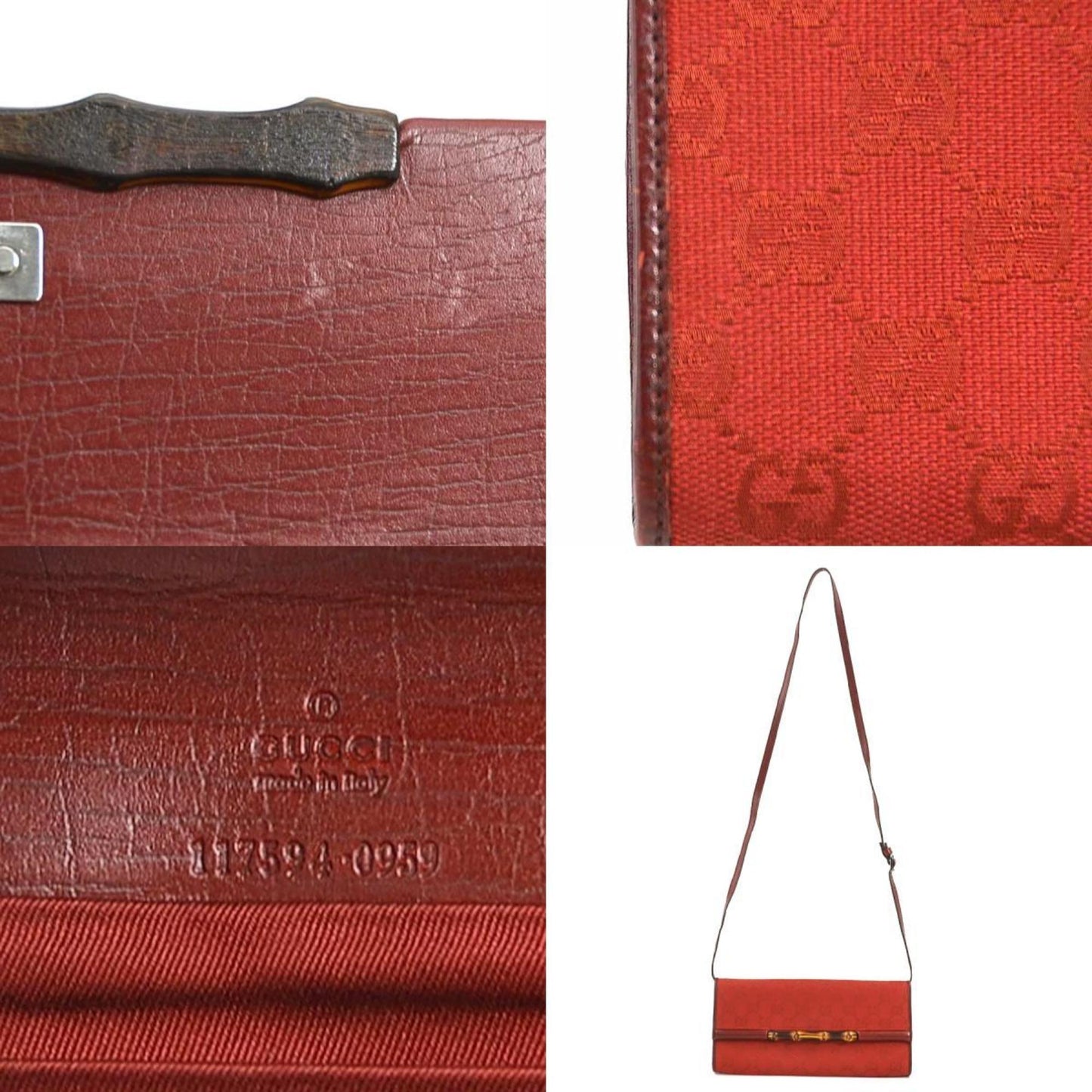 Gucci Bamboo Red Color Gg Canvas Shoulder Bag