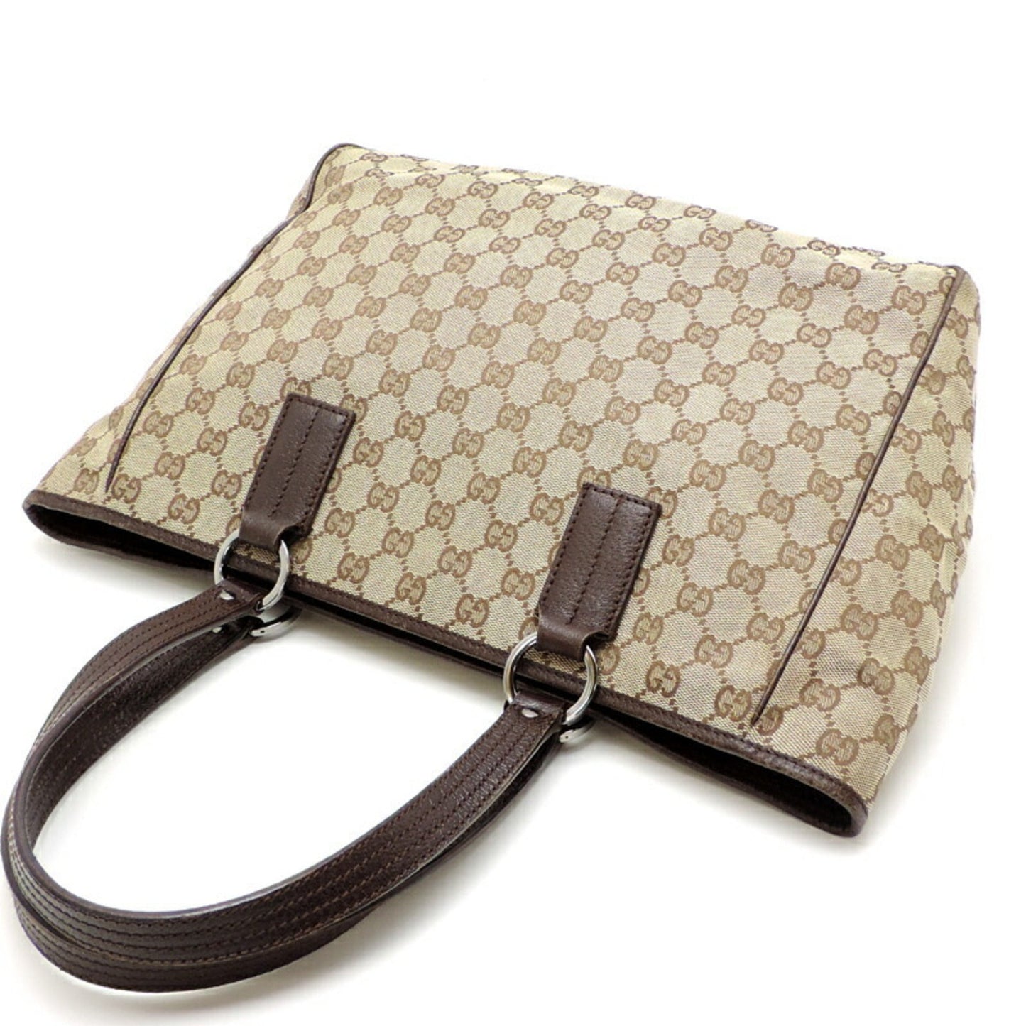 Gucci Gg Canvas Beige Brown Gg Canvas Leather Tote Bag