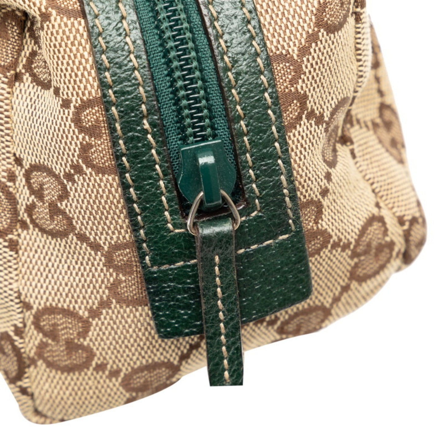 Gucci Gg Canvas Beige Green Canvas Leather Pouch