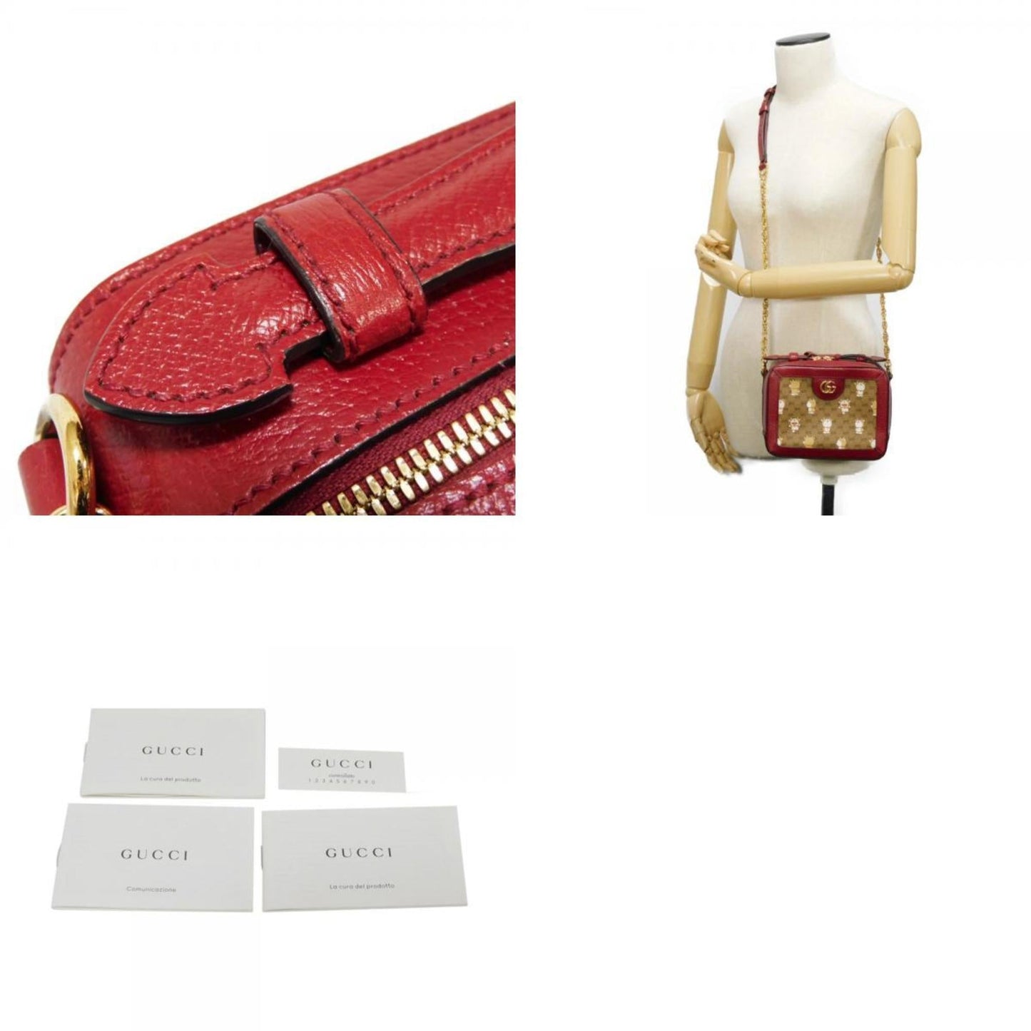 Gucci Brown Red Color Gg Supreme Canvas Leather Handbag Shoulder Bag