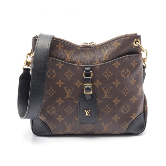 Louis Vuitton Black Brown Coated Canvas Leather Shoulder Bag ()