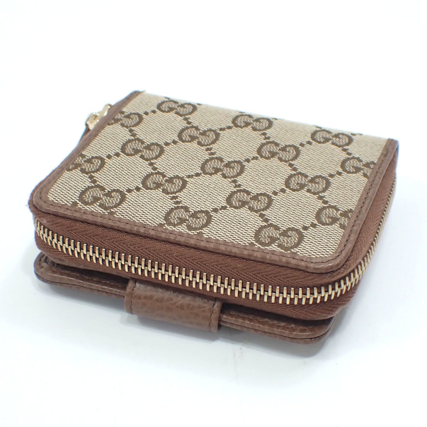 Gucci Beige Brown Gg Canvas Leather Wallet (Bi-Fold)