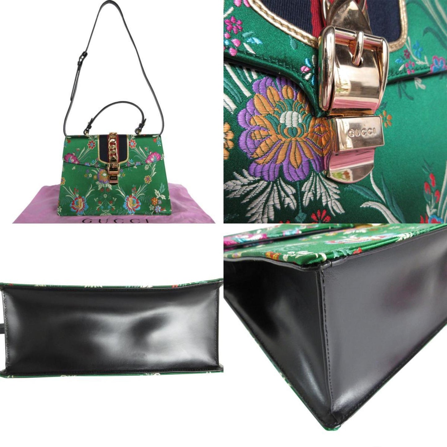 Gucci Green Multi-Color Satin Handbag Shoulder Bag