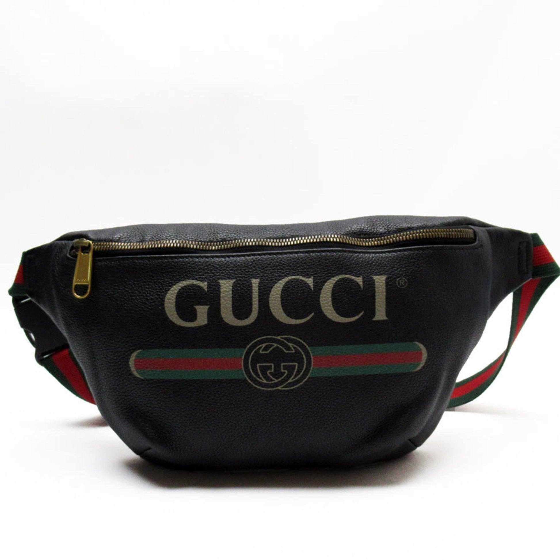 Gucci Black Green Red Color Leather Cotton Fanny Pack Sling Bag ()